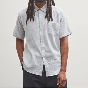 La Paz Blue & White Striped Short Sleeve Button-Down Shirt | Size L